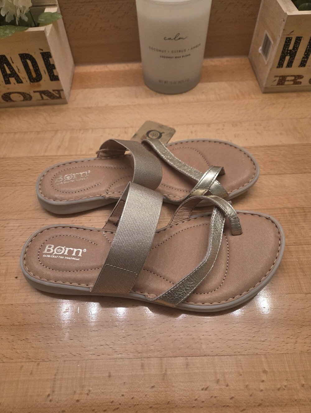 Børn "Sri" Slip-on Sandals Gold Metallic Leather/ Elastic Strap Womens Size 7